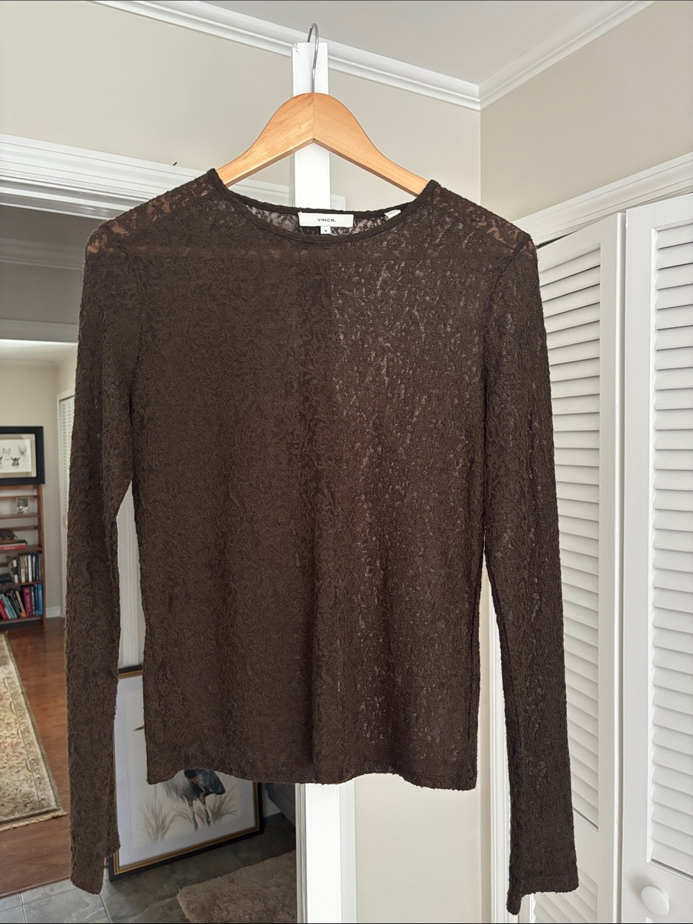 Vince Brown Lace Long-Sleeve Top